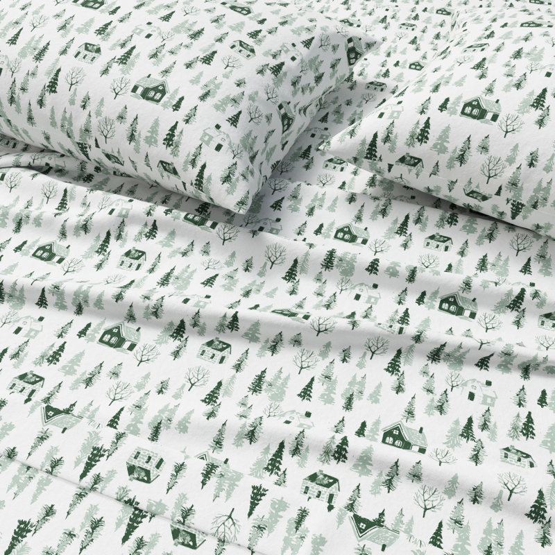 100% Turkish Cotton Flannel Christmas Sheet Sets, Little Holly, California King with 2 Pillowcases