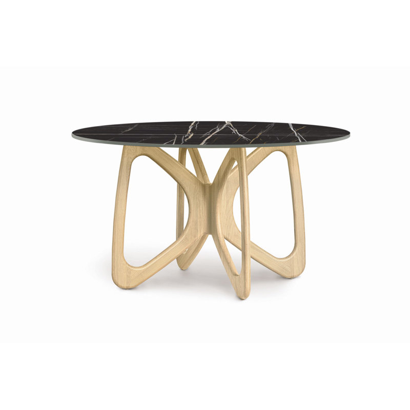 Butterfly Round Dining Table, 30"H x 54"L x 54"W, Black, Natural Oak