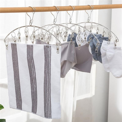 2-Pack Stainless Steel Clothes Drying Hanger With 8 Windproof Clips, For Socks, Underwear, Diapers & Baby Clothes