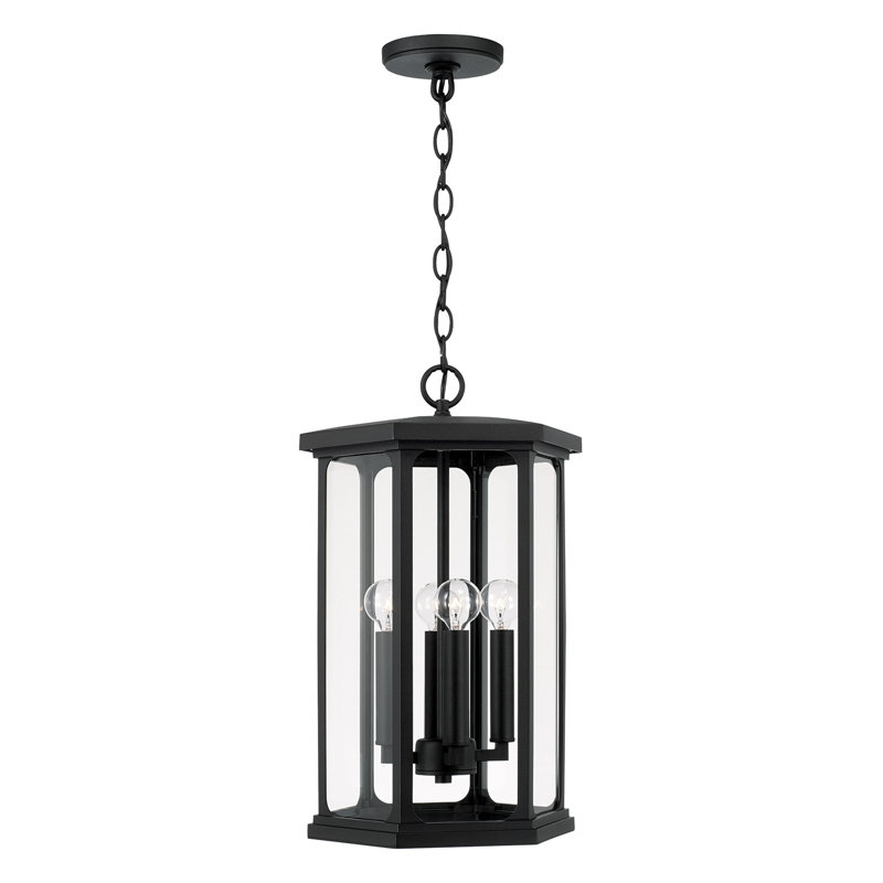 4 - Light Outdoor Hanging Lantern, Black