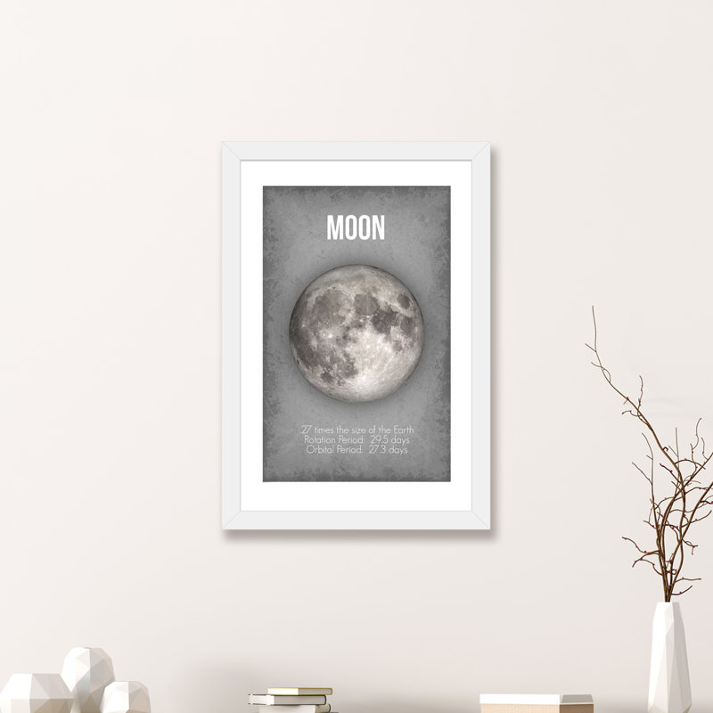 Décoration murale lune pour enfants, H 24 po x l 16 po x P 1 po, Papier encadré blanc