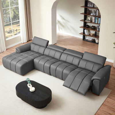 4 Seats Wall-Hugger Reclining Sofa Modern Electric Control Genuine Leather L Shaped Couch