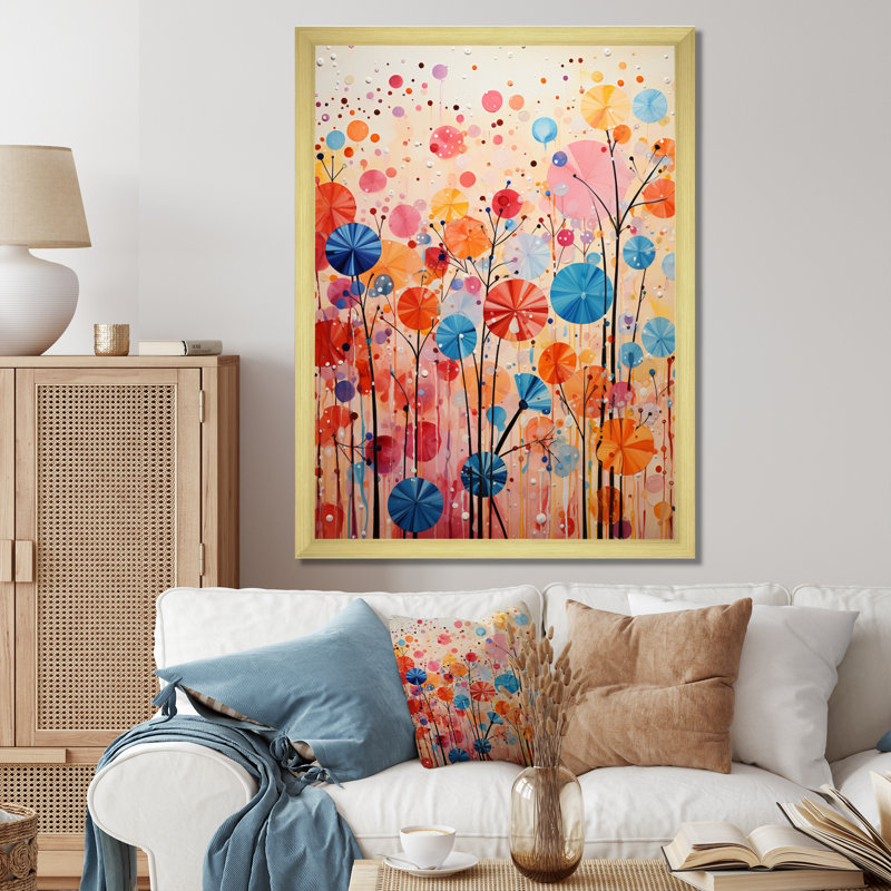 Fusion colorée et vibrante - Collages abstraits, impressions sur toile, H 44 po x l 34 po x P 1,5 po, Encadrement doré