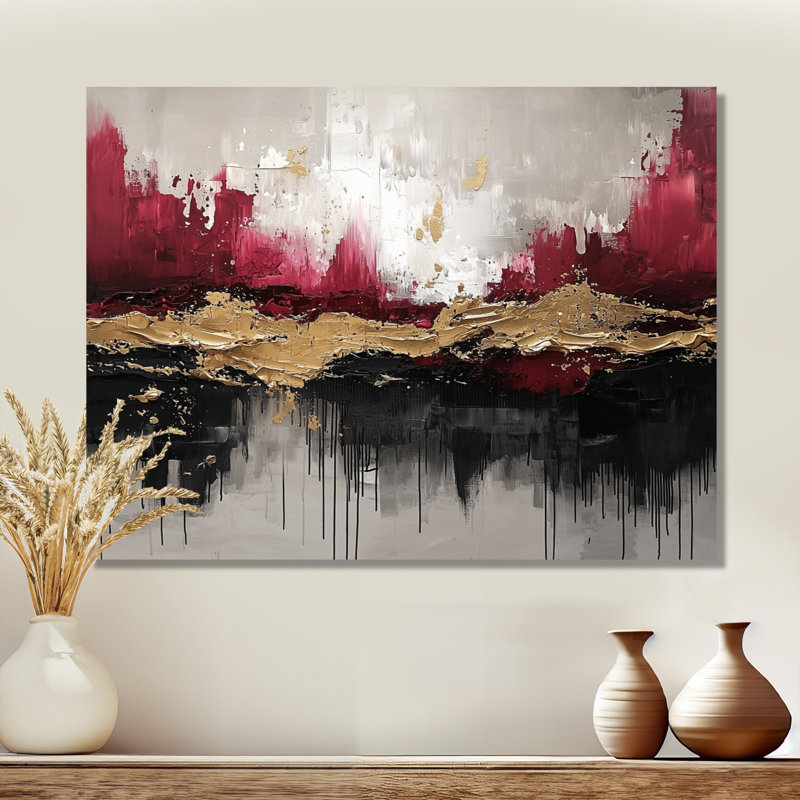 Nowshin Expressionism of Gold Pink Dark Fusion II - Neo-Expressionism Wall Art, H 34 po x l 44 po, Toile tendue