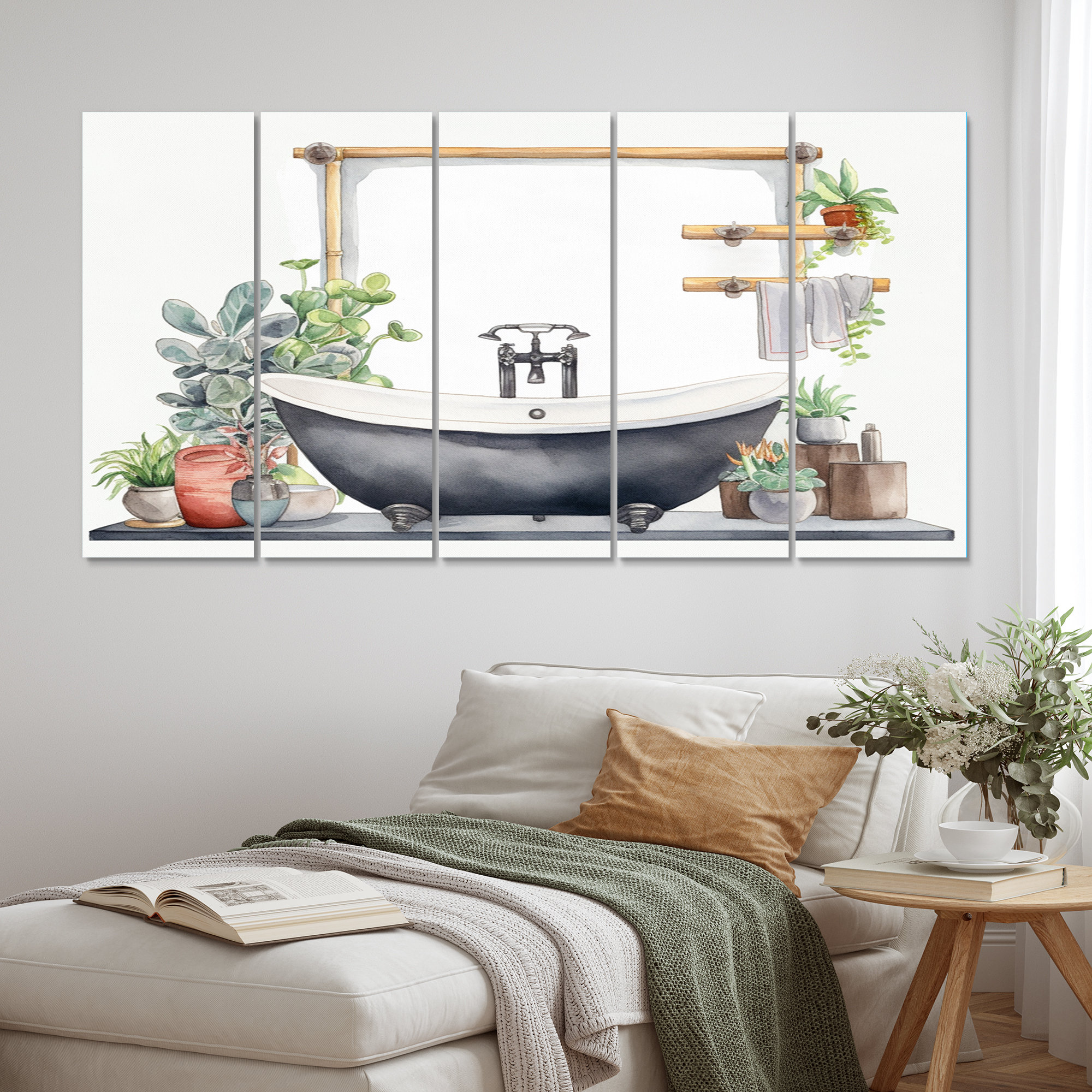 Bayou Breeze Natural Bathroom Decor II - Bathroom Canvas Art Print - 5 Equal Panels | Wayfair