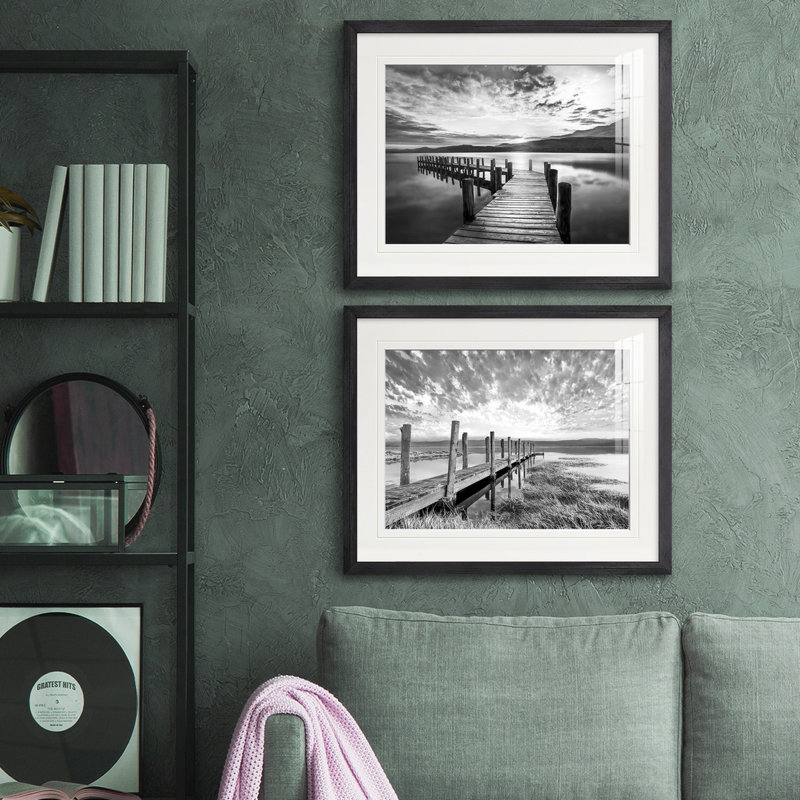 Reproduction de photo sur toile, Papier avec cadre noir, Blanc mat