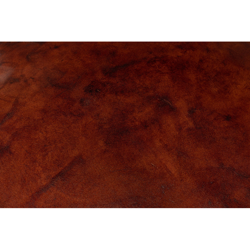 Round Pouf, Brown Genuine Leather