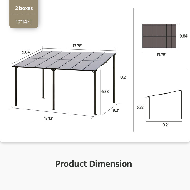 14 pi. L 10 pi. D Pergola à toit rigide en aluminium avec auvent