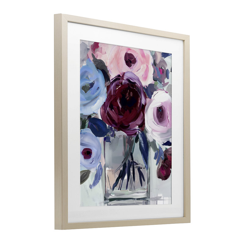 «Wine & Wedgewood Bouquet», reproduction sous verre, conception par Annabelle Hall, Cadre de récolte en pin
