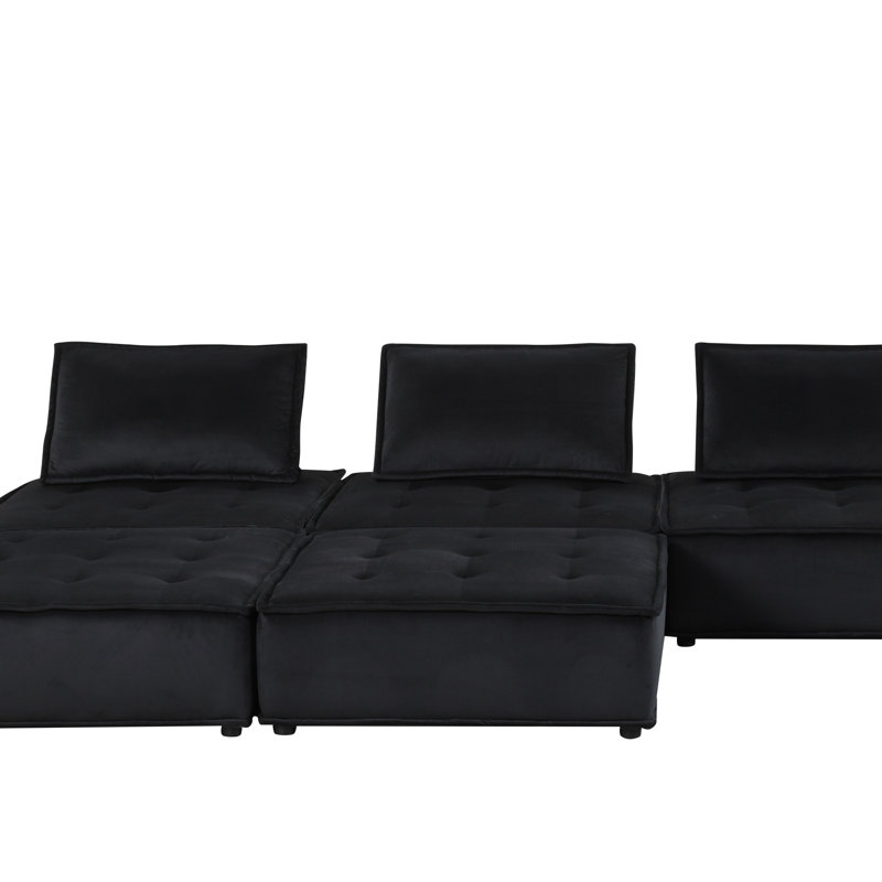 Canapé modulaire 120 po en velours noir 5 pièces