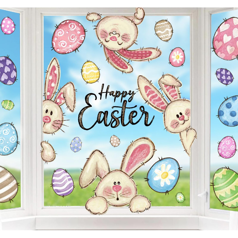6 Sheets Easter Window Clings Happy Easter Bunny Eggs