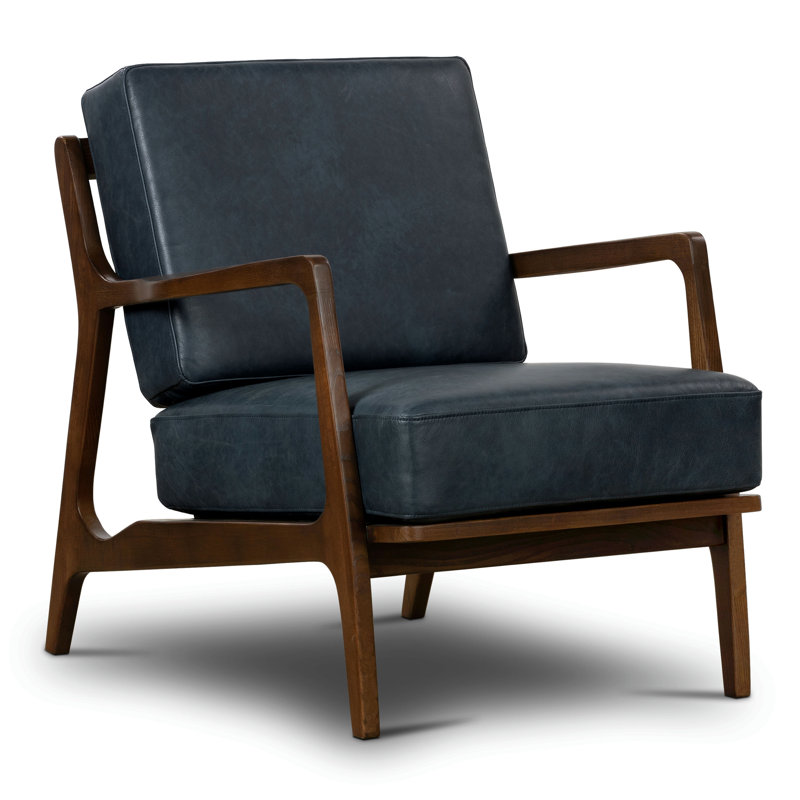 Verity Genuine Italian Leather Lounge Chair, Deepsky Blue Full Grain Leather