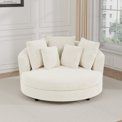 59.8" W Oversized Barrel Chair,Chenille Sofa Chair  With 5 Pillows