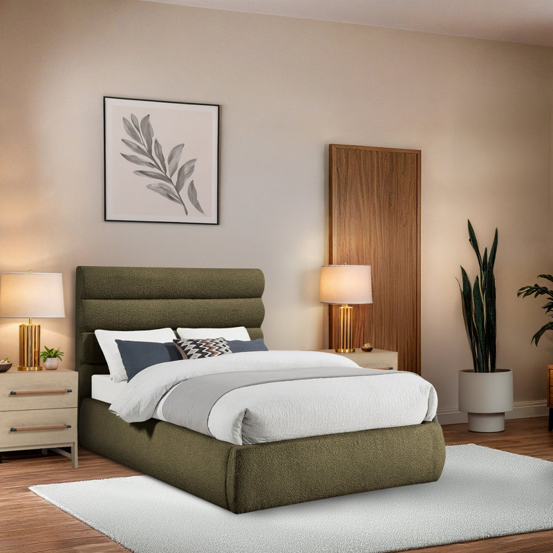 Adam Boucle Fabric Bed, Olive Boucle Fabric, Full