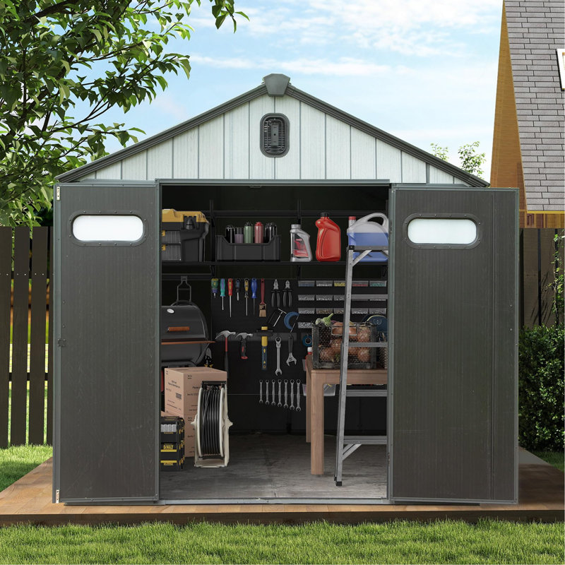 8x8 FT Heavy-Duty Resin Outdoor Storage Shed, Waterproof Plastic Tool Shed with Lockable Door, Windows and Vents