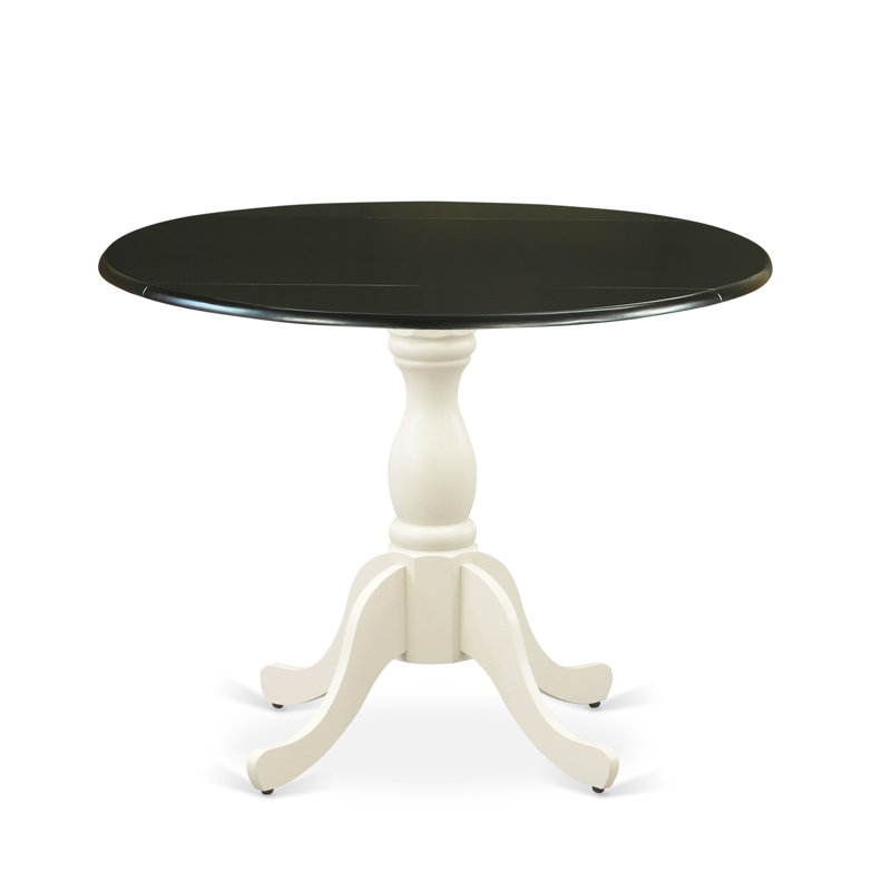 Dining Room Table with Drop Leaves - Black Table Top and linen white Pedestal Leg Finish, Black, Off White