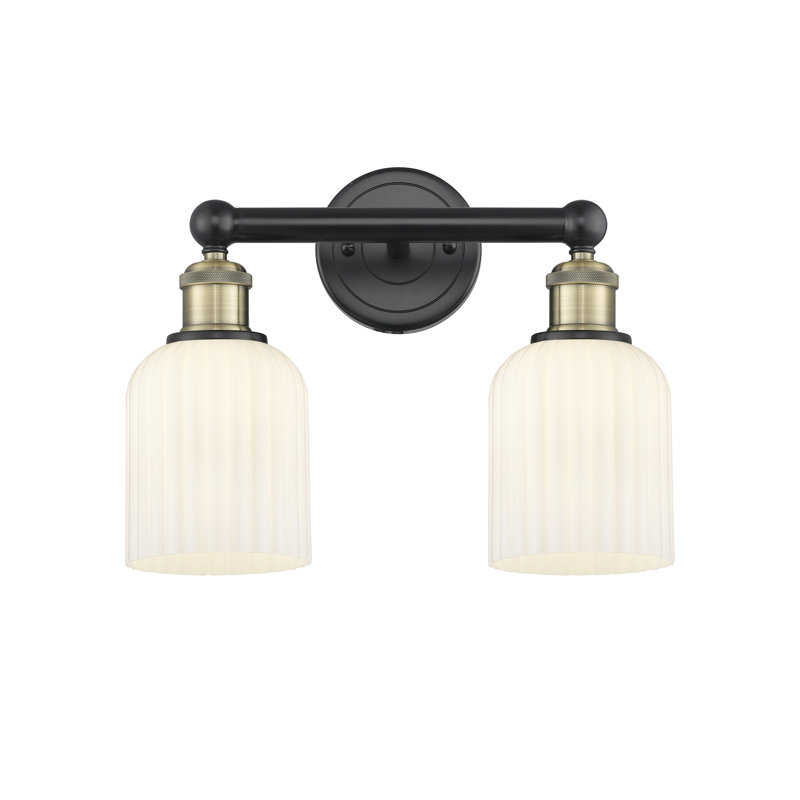 Edison Addeline 2 Light 14" Bath Vanity Light Shade, Black Antique Brass, White