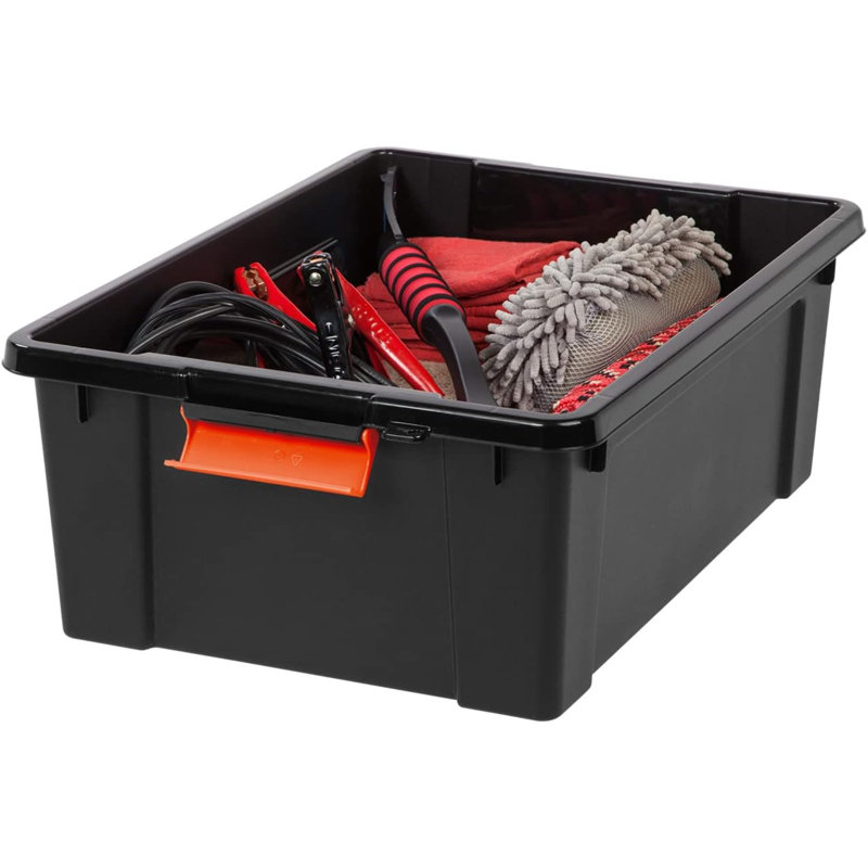 Bacs de rangement verrouillables 12 gallons avec couvercles, paquet de 2 - , récipients empilables robustes, bacs de rangement pour garages, bacs robustes et robustes - noir / orange