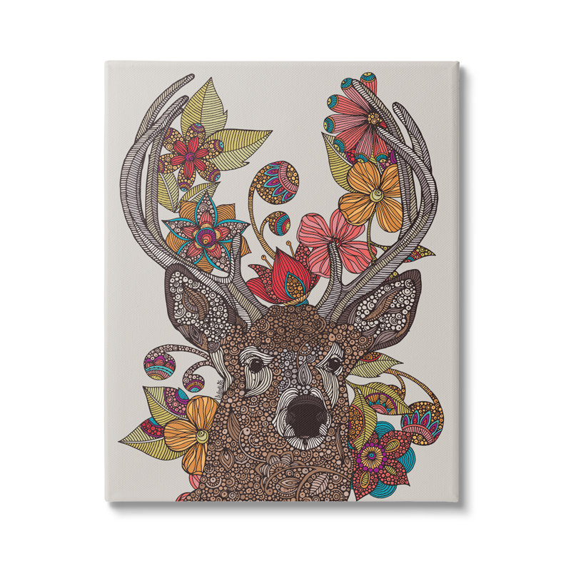 «Buck Deer Portrait» entrelacé de fleurs de mandala par Valentina Harper - impression, Toile tendue