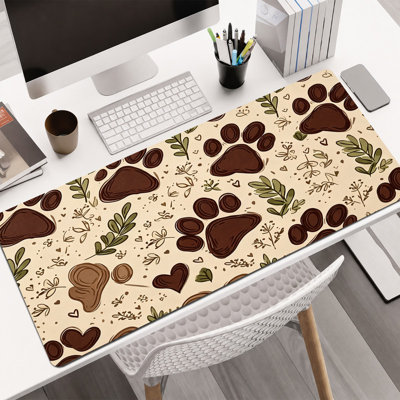  Tapis de souris en caoutchouc, surface en microfibre lisse, base antidérapante, tapis de souris décoratif à bord arrondi pour le bureau et les jeux, motif de feuille de patte beige 16 po x 36 po