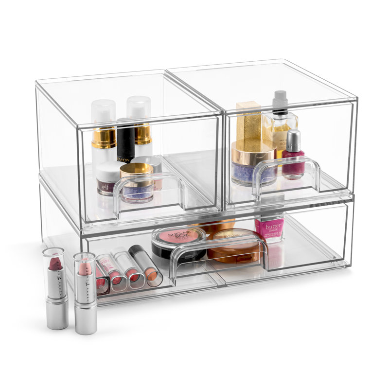 Sorbus Acrylic Storage Containers With Pull-out Drawers - 3 Pack, 4.4inch Tall, Clear Stackable Storage Bins Set For Bathroom Organization