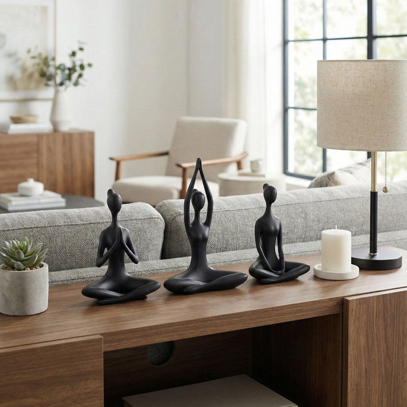 Decorative Resin Yoga Lady Figurines for Home Decor - Modern Sculpture Objects for Shelf, Table, or Living Room Decoration - Black