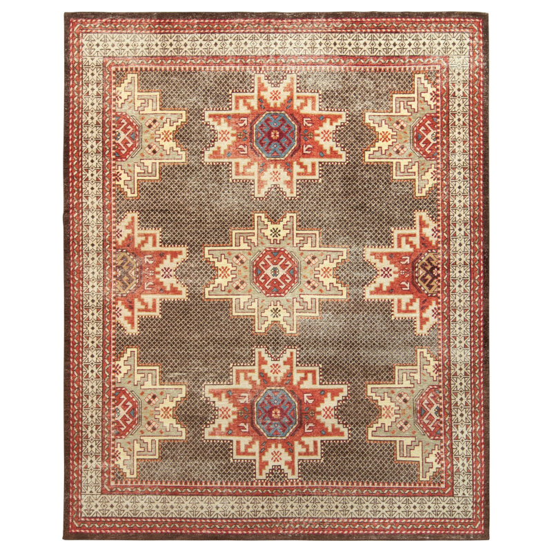 Distressed Homage Handmade Kilim Wool Geometric Area Rug, Rectangle 5' x 8'