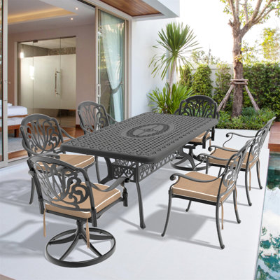 7-Piece All-Weather Cast Aluminum Dining Set, Include 2 Swivel Chairs,4 Dining Chairs And Rectangular Table With Black Frame(Same Sku:W1710S00369)