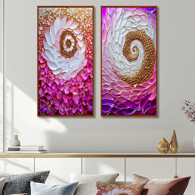 Luminous Spiral of Glam I - Abstract Spirals Wall Decor, art abstrait moderne 2 pièces