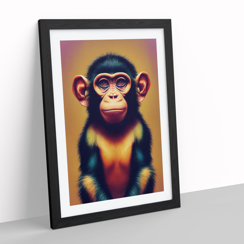 A Young Monkey No.2 - Single Picture Frame Print, 64cm H x 46cm W x 2cm D, Black