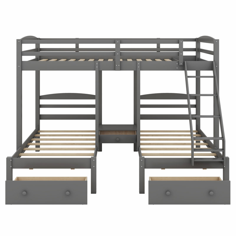 Space Saving Triple Bunk Bed with Built-in Drawers