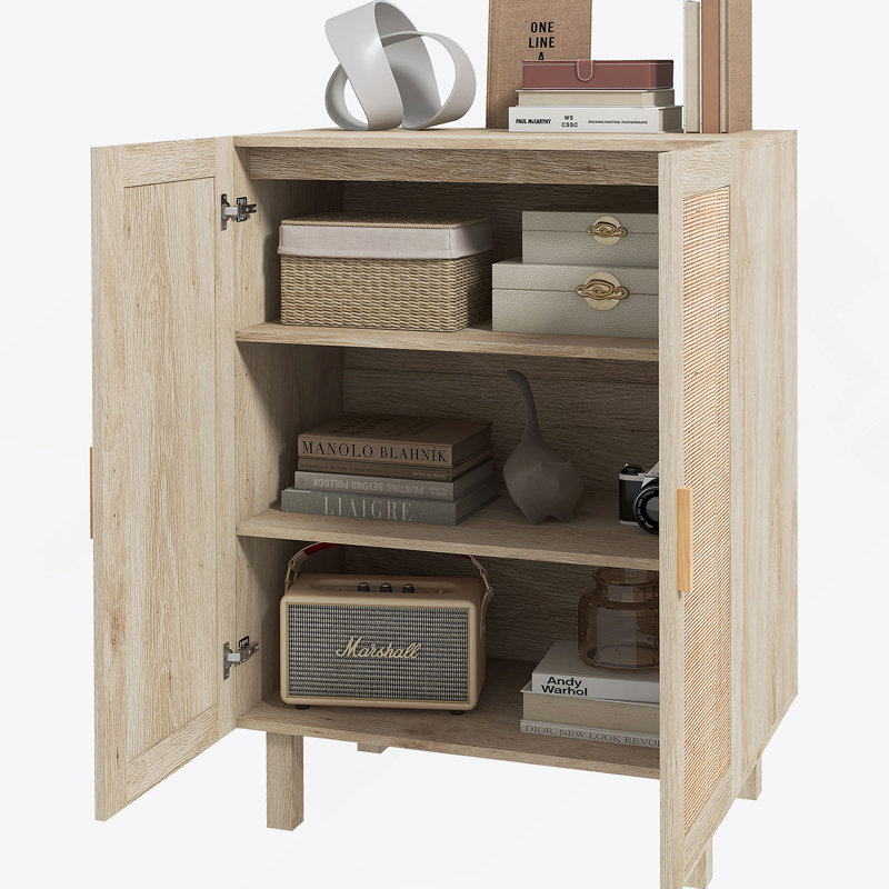 Bernerd Accent Cabinet with 2 Rattan Doors, Buffet Sideboard Cabinet with Adjustable Shelves, Natural
