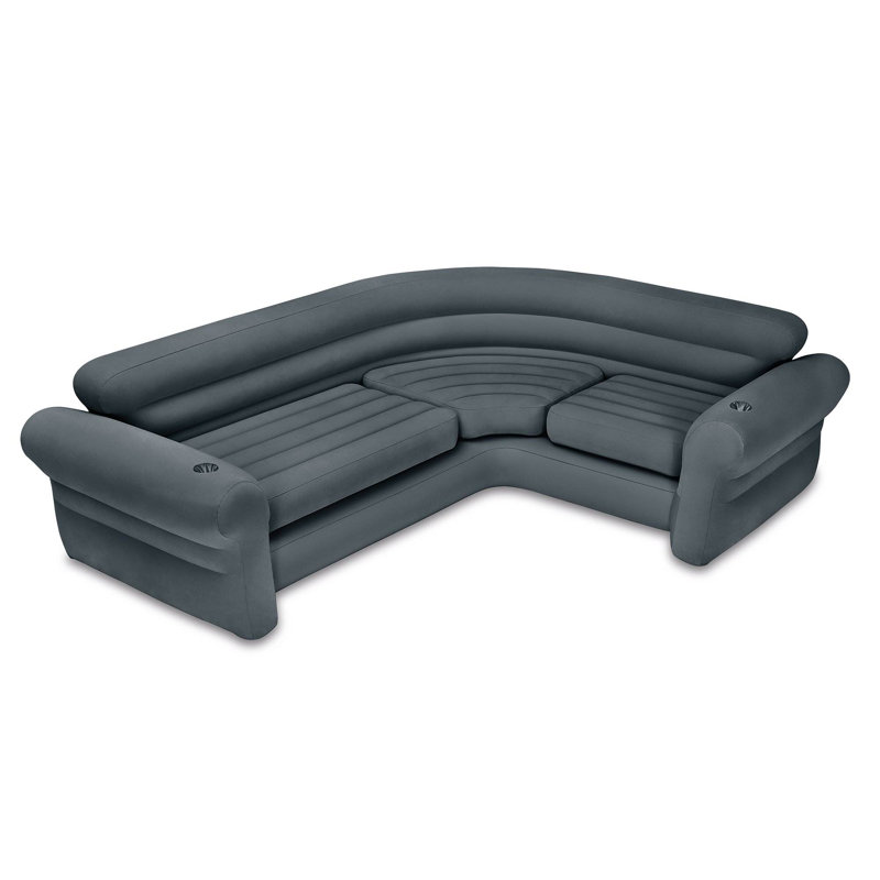 Upholstered L-Shaped Sectional Right Hand Facing, Gray Vinyl, Gray