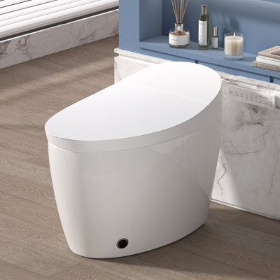 Toilette intelligente bidet avec auto-pré-mouillée et chasse automatique, siège chauffant, modes de nettoyage multiples, eau chaude instantanée, séchage à l'air chaud, affichage à DEL, veilleuse