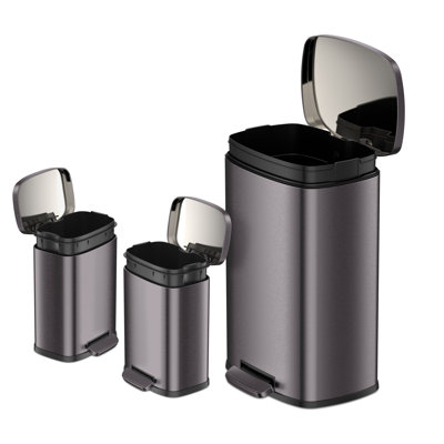 Qualiazero 13.2 Gallon & Two 1.3 Gallon Stainless Steel Rectangular Step On Trash Can Set