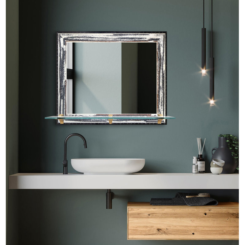 Miroir d'appoint Mowery, Ivoire rustique vieilli et noir / bleu marine