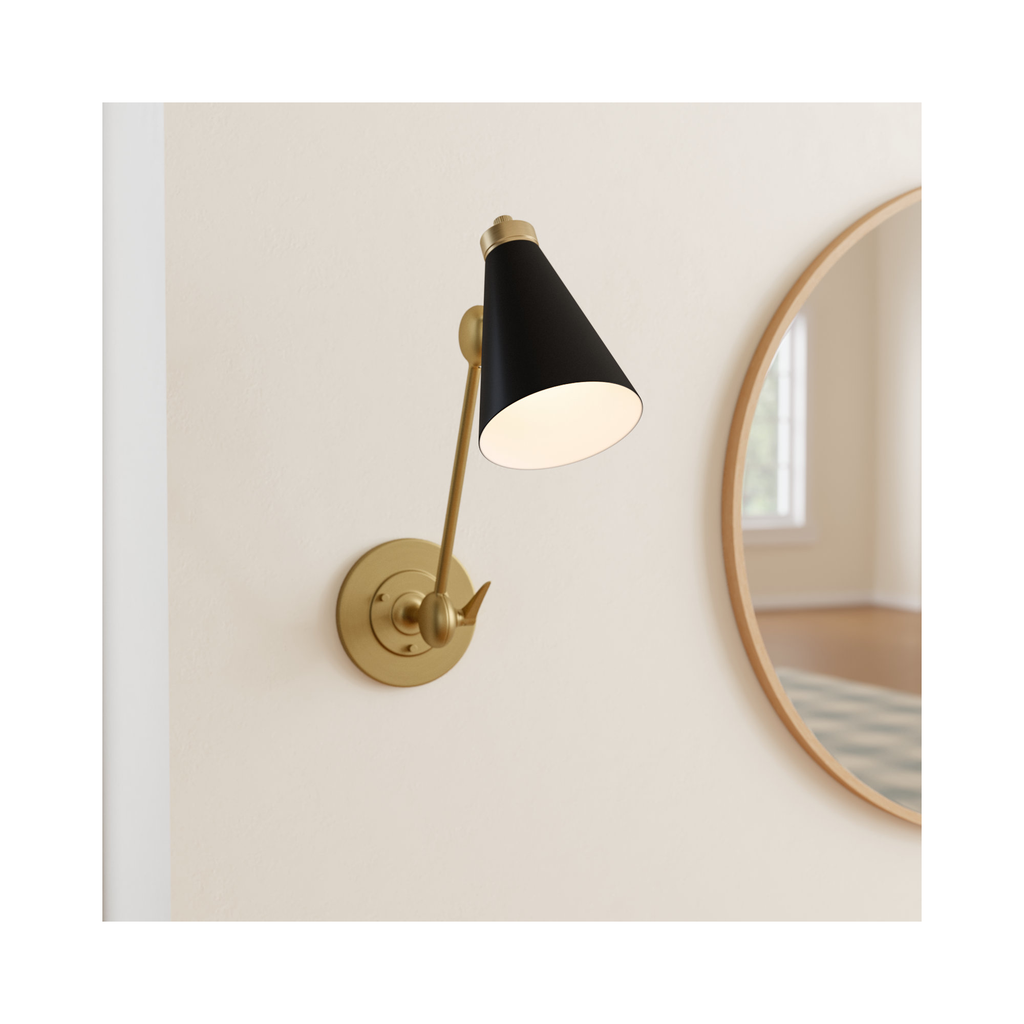 Reece Single Light Dimmable Swing Arm Sconce, Gold, Black