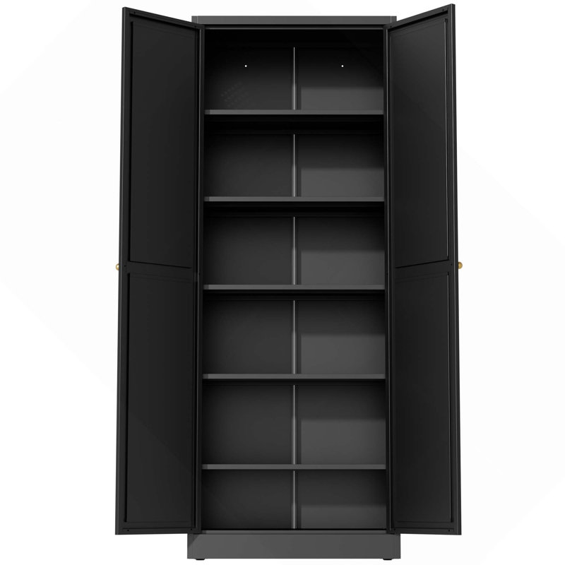 72-Inch Heavy-Duty Freestanding Metal Kitchen Pantry Bathroom Cabinet With Doors & 5 Adjustable Shelves For Pantry, Kitchen, Bathroom