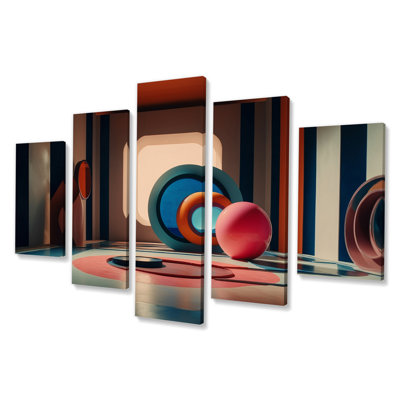 «Abstract Shere In Retrofuturistic Pink and Blue II», reproduction d'art sur toile abstraite - 5 panneaux