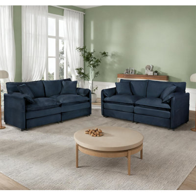 2 - Piece Chenille Living Room Set, Oversized Deep Seat Sofa Set, 4 Pillows, Combination Sofa, Loveseat Couches Set