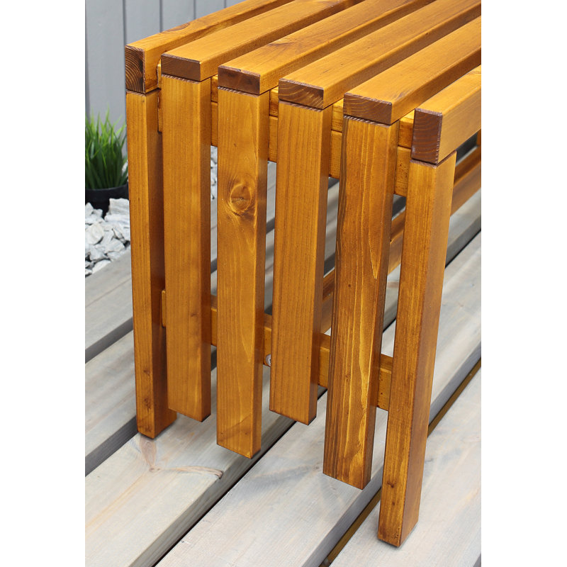 Madhav Solid Wood Pine Outdoor Bench, Honey
