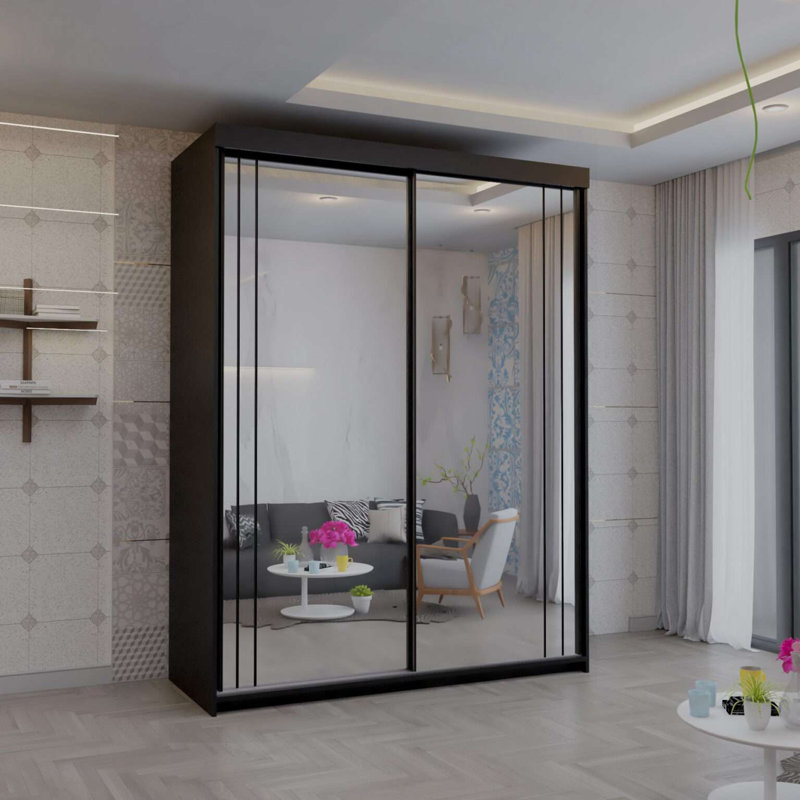 2 Door Laminate Wardrobe, Black, 216cm H x 150cm W x 62cm D