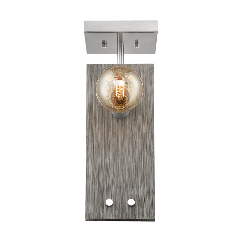 Plafonnier semi-encastré 2 lumières 6 po Baldhart, Bois flotté / détails nickel brossé