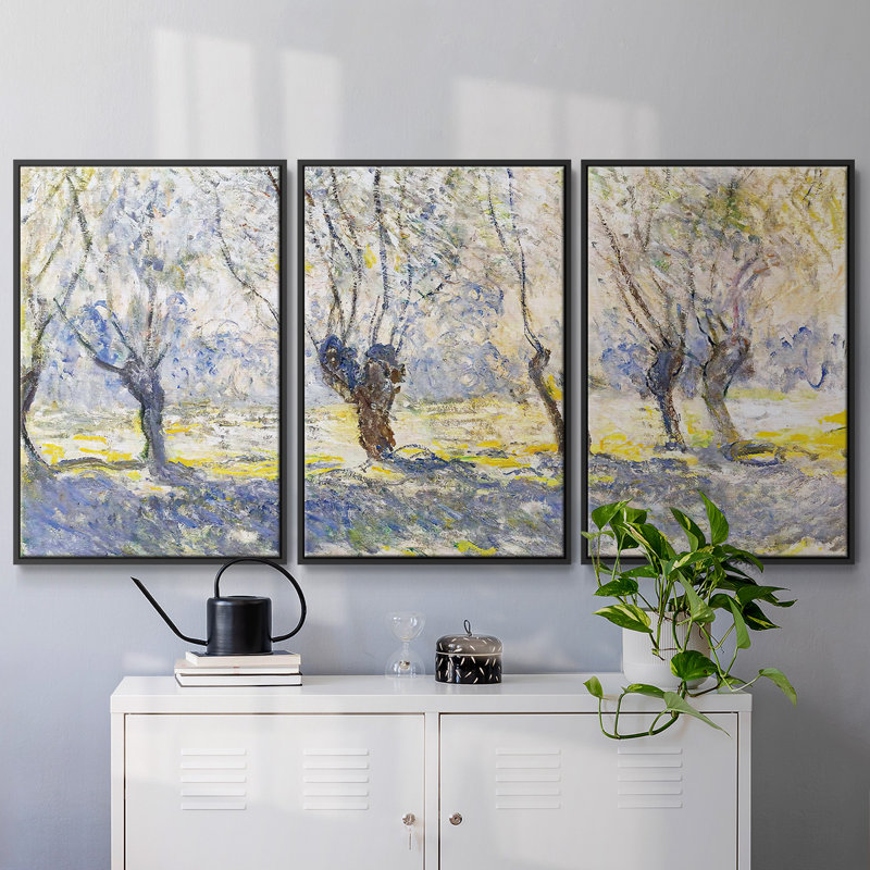 Willows Giverny 1886, reproduction sur toile 3 pièces, Noir, H 36 po x l 75 po x P 2 po