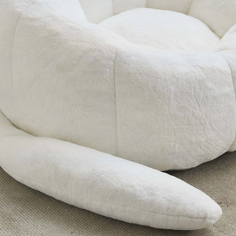 Cat-shaped Bean Bag Chair with Long Tail, White