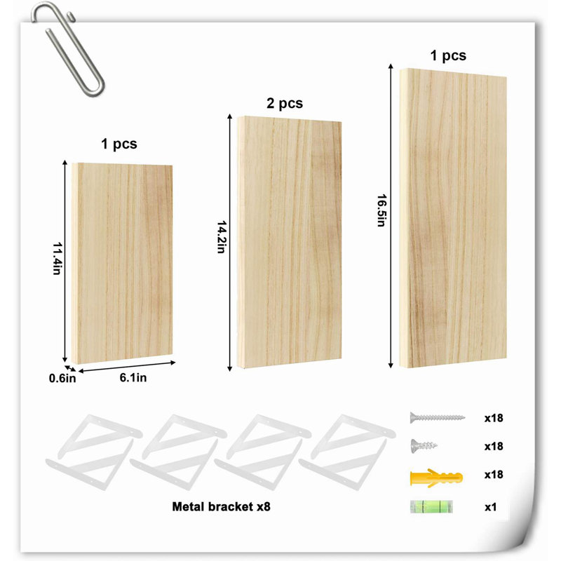 Halima 3 Piece Wood Bracket Shelf, Natural