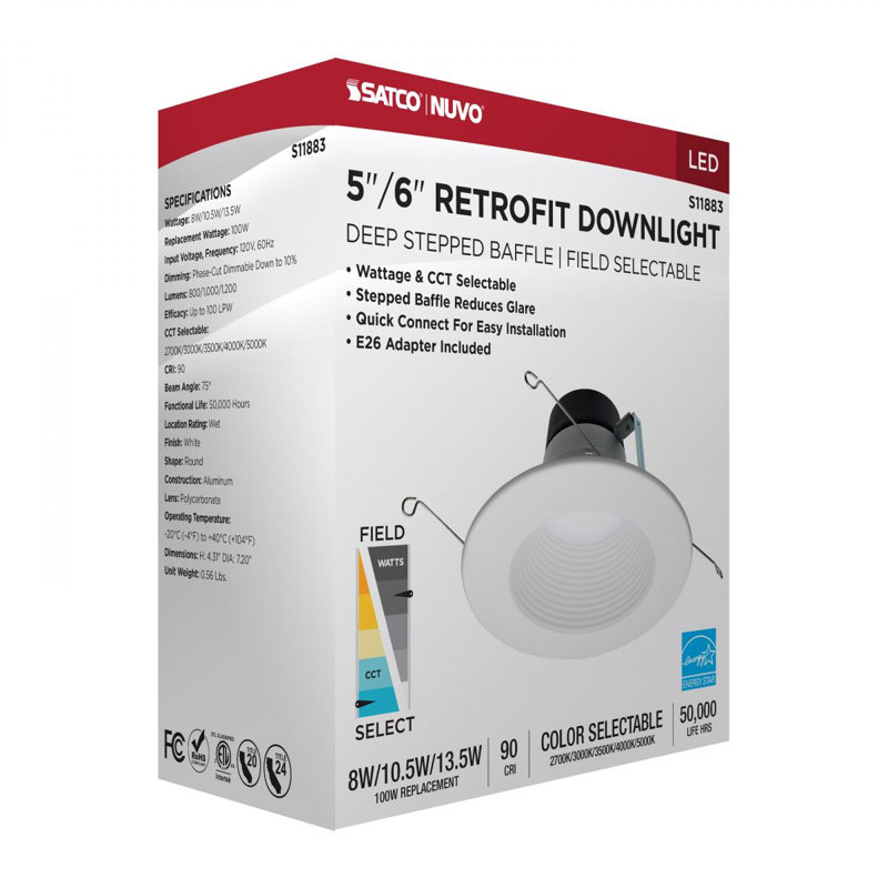 5" Round White Selectable CCT Dimmable LED Recessed Lighting Kit