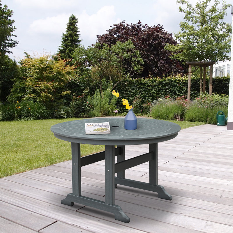 Round Metal Outdoor Dining Table With Umbrella Hole , 48'' in. W 48'' in. D