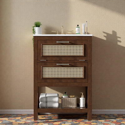 Meuble-lavabo 24 po avec lavabo en céramique intégré, 1 armoire de salle de bain avec 1 tiroir profond et 1 tiroir basculant