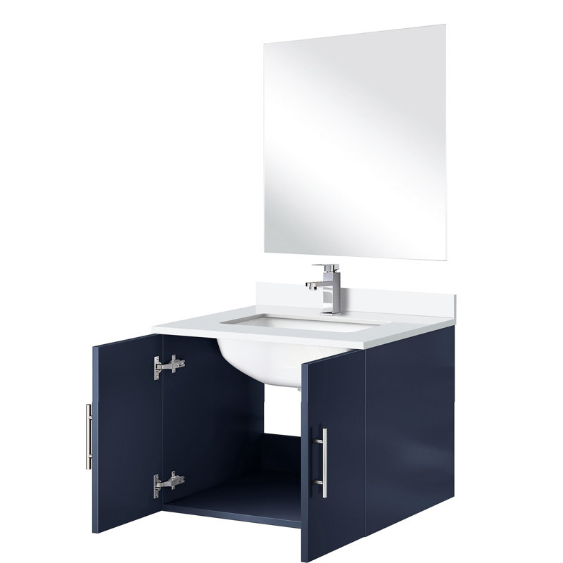 Meuble-lavabo simple bleu marine l 24 po x P 22 po, comptoir en marbre de culture, miroir et robinet de 18 po, durabilité à long terme et résistance aux rayures
